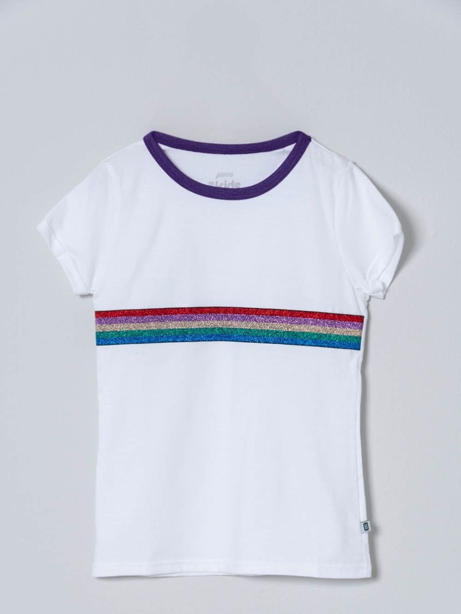 PINTO Camiseta Rainbow Franjas Kids Blanco | Camisetas