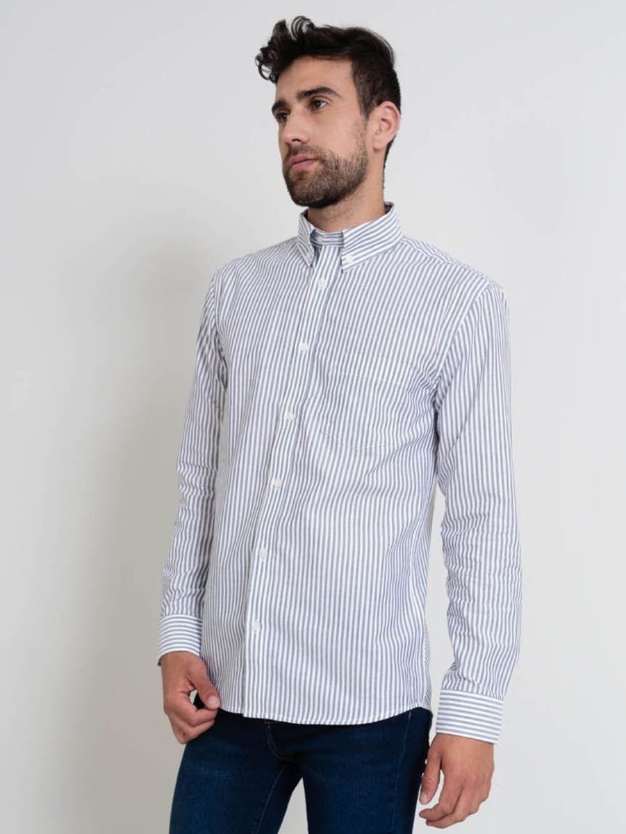 PINTO Camisa Slim Fit Blanco Lineas Gris | Camisas