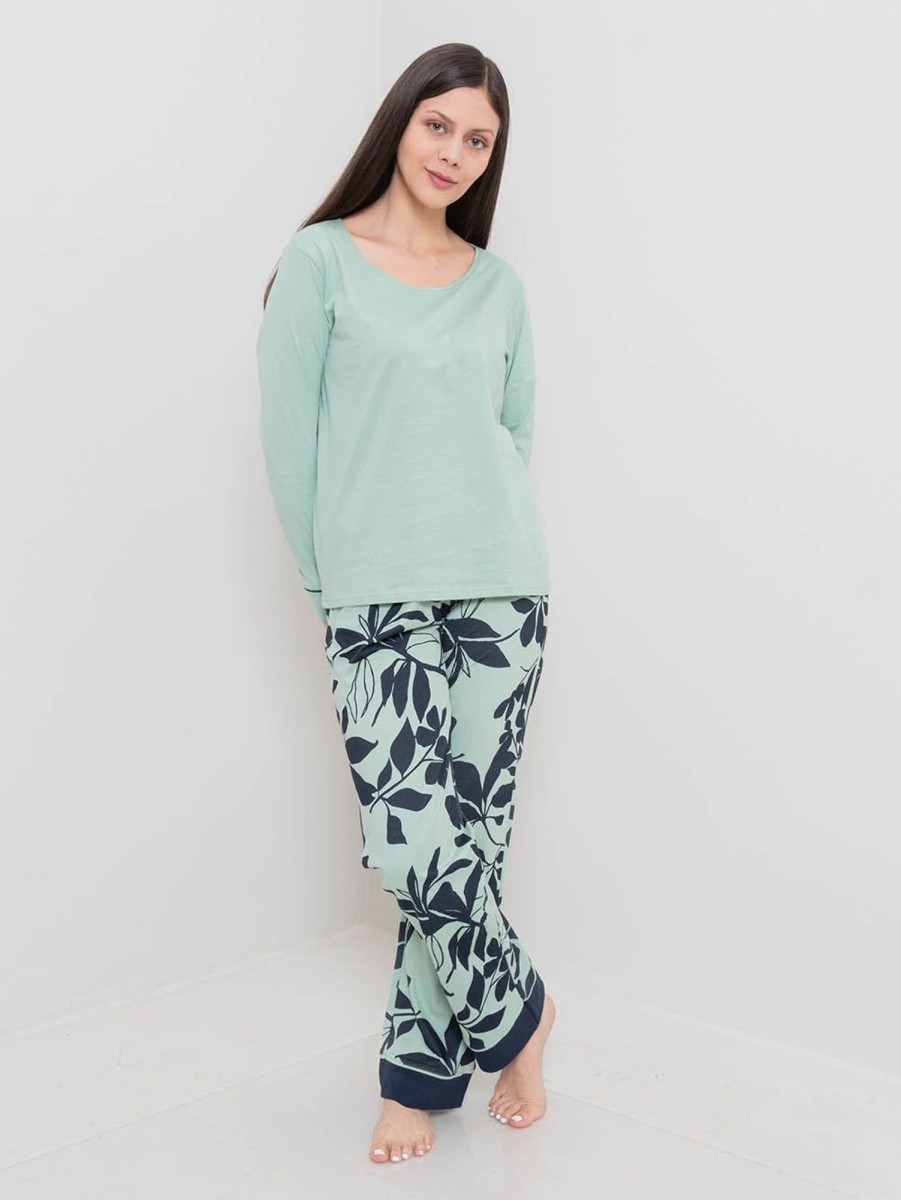 PINTO Pijama Flora Estampado Pantalon (2 Piezas) Verde Flores Azul Marino | Pijamas