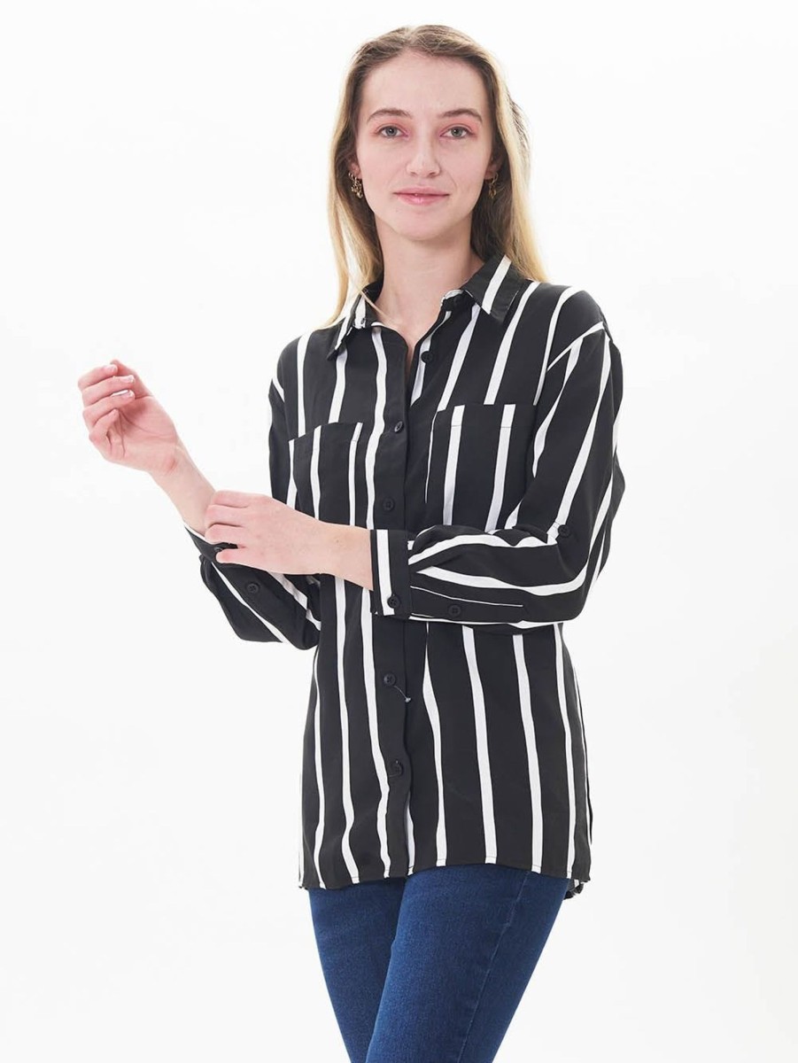 PINTO Blusa Fluida Negro Lineas Crudo | Polos & Blusas