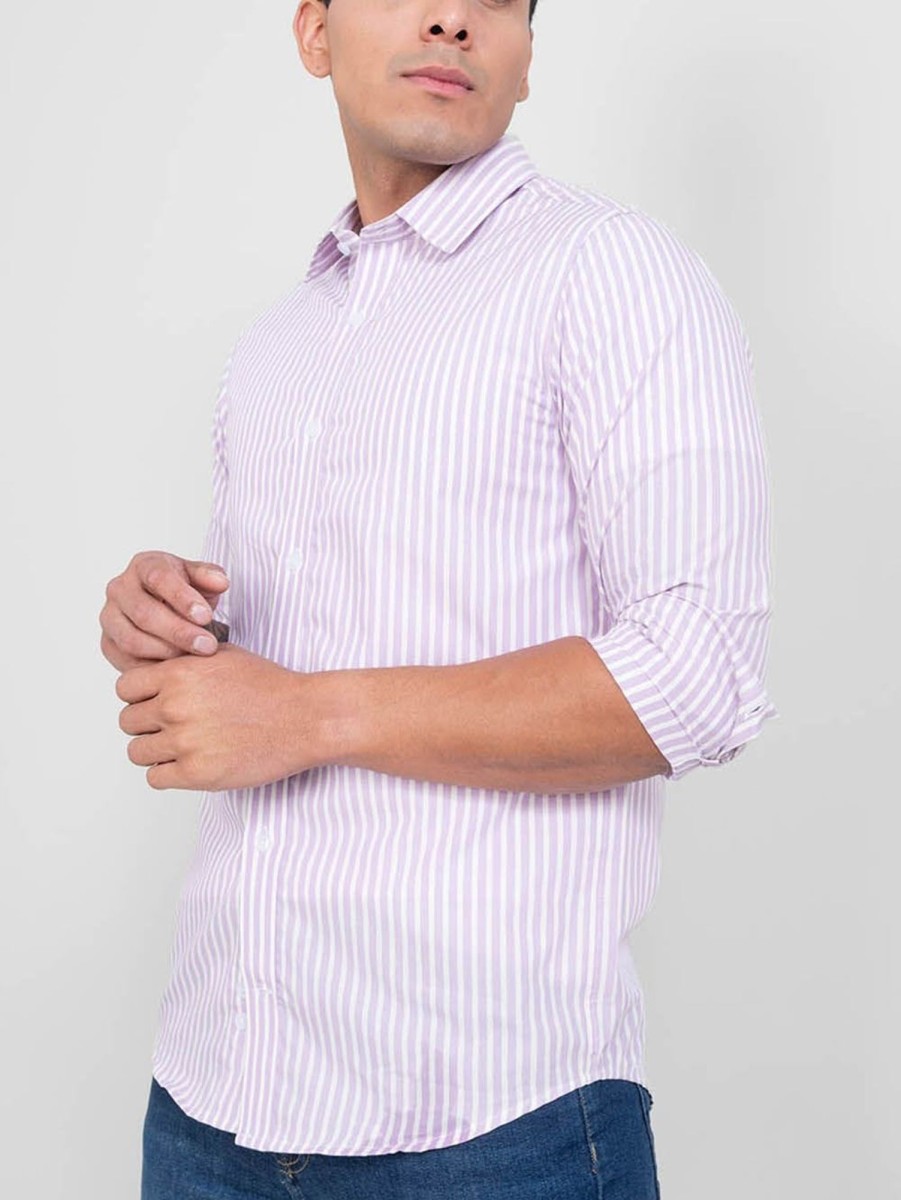 PINTO Camisa Regular Fit Manga Larga Morado Lineas Blancas | Camisas