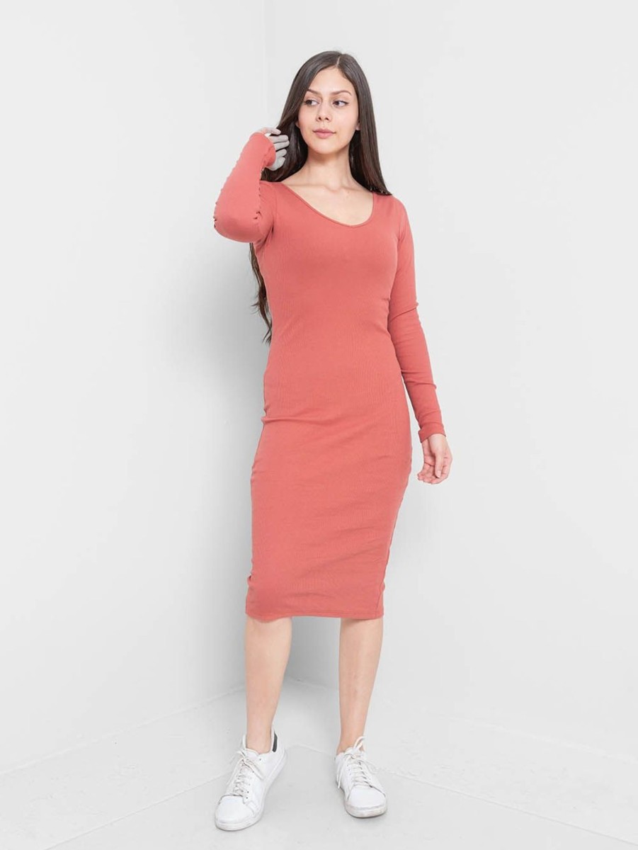 PINTO Midi Vestido Slim Fit Mujer Terracota | Vestidos & Faldas