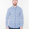 PINTO Camisa Regular Fit Manga Larga Blanco Lineas Gruesas Azules | Camisas