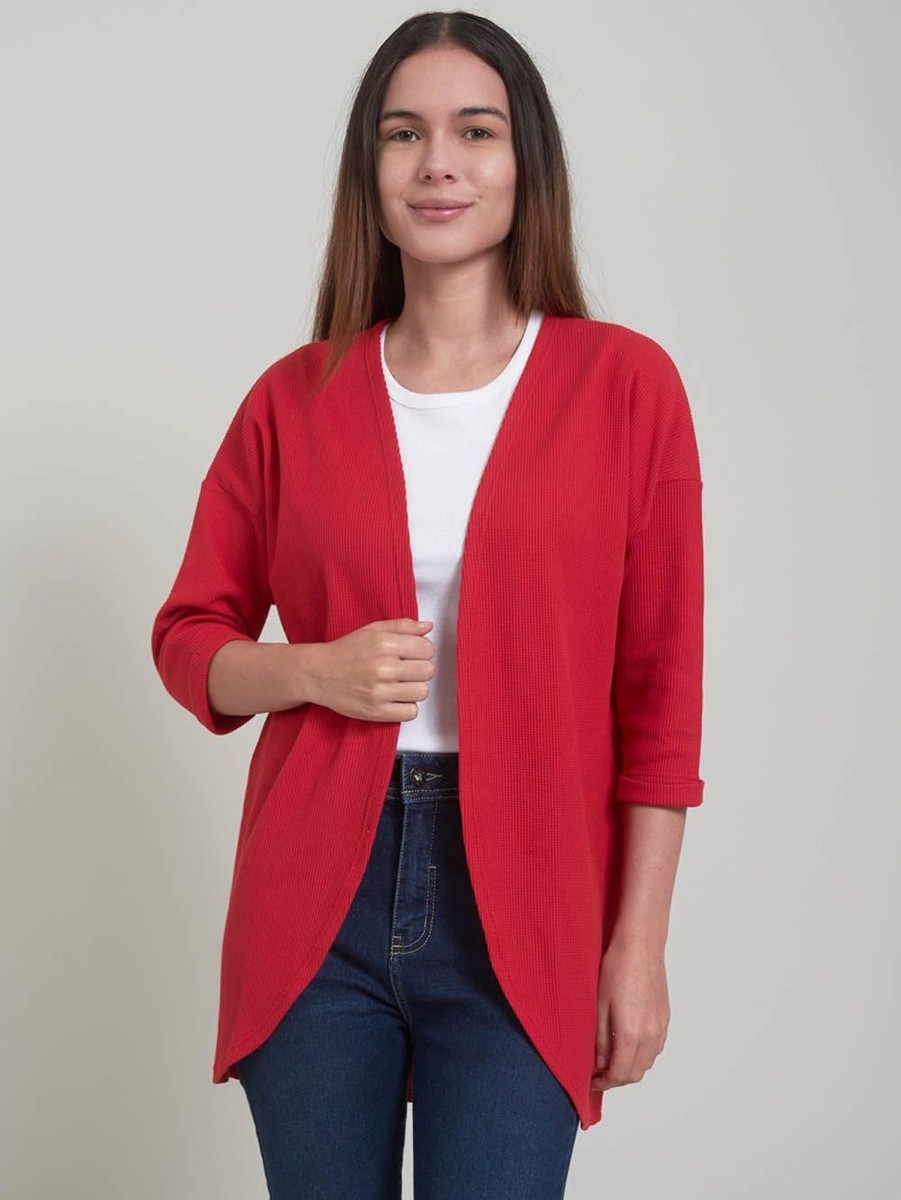 PINTO Cardi Waffle 3/4 Rojo | Sueteres & Chaquetas