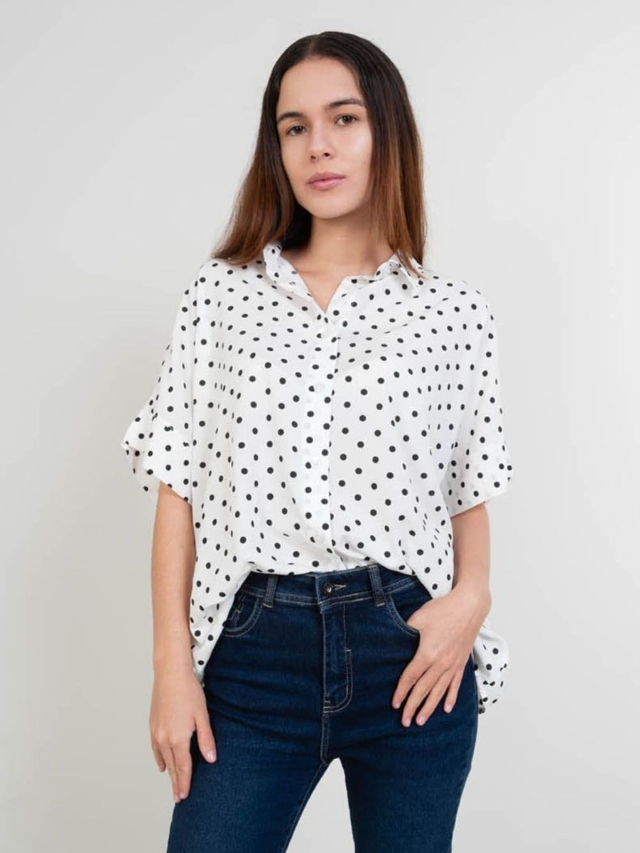 PINTO Blusa Manga Incluida Blanco Puntos Negros | Polos & Blusas