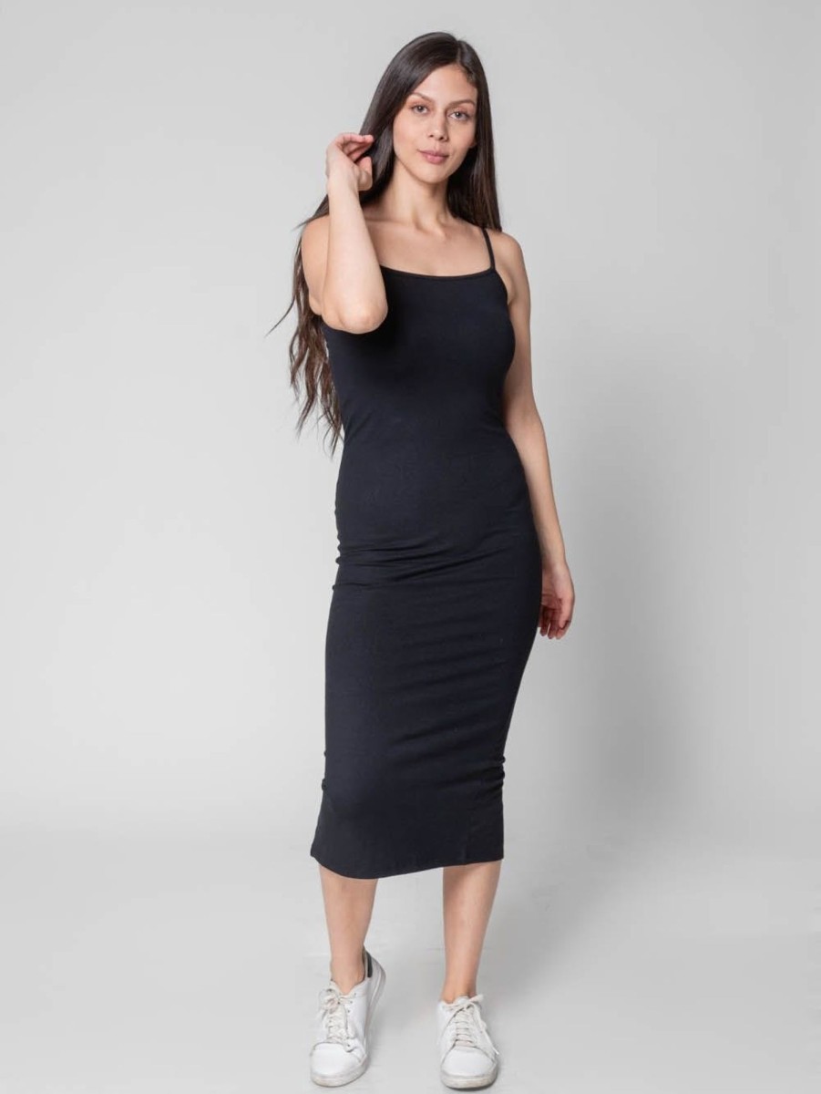 PINTO Vestido Largo Midi En Jersey Lycra Negro | Vestidos & Faldas