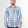 PINTO Camisa Regular Fit Manga Larga Cuadros Blancos, Celeste Y Azul | Camisas