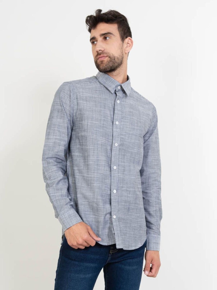 PINTO Camisa Regular Fit Manga Larga Azul | Camisas