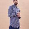 PINTO Camisa Classic Fit Azul Lineas Gris | Camisas