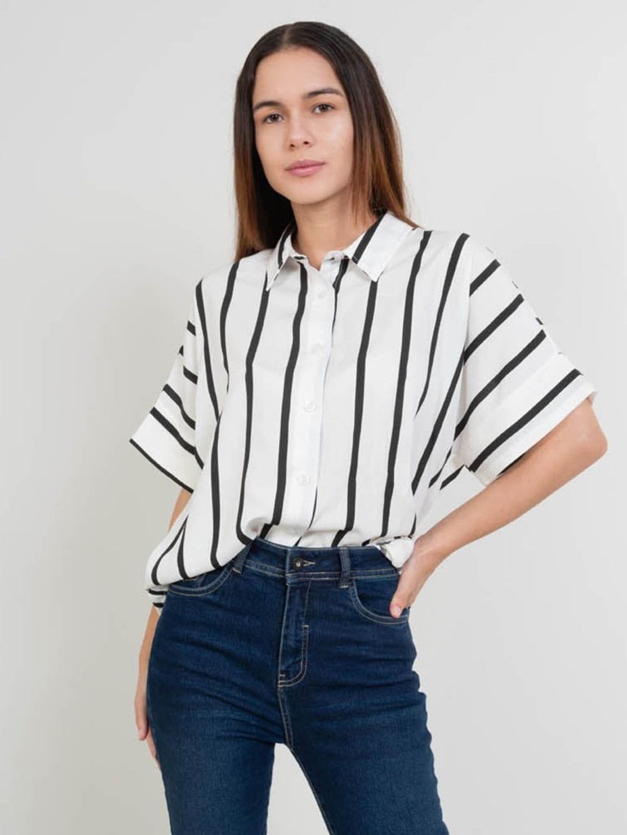 PINTO Blusa Manga Incluida Blanco Lineas Negras | Polos & Blusas