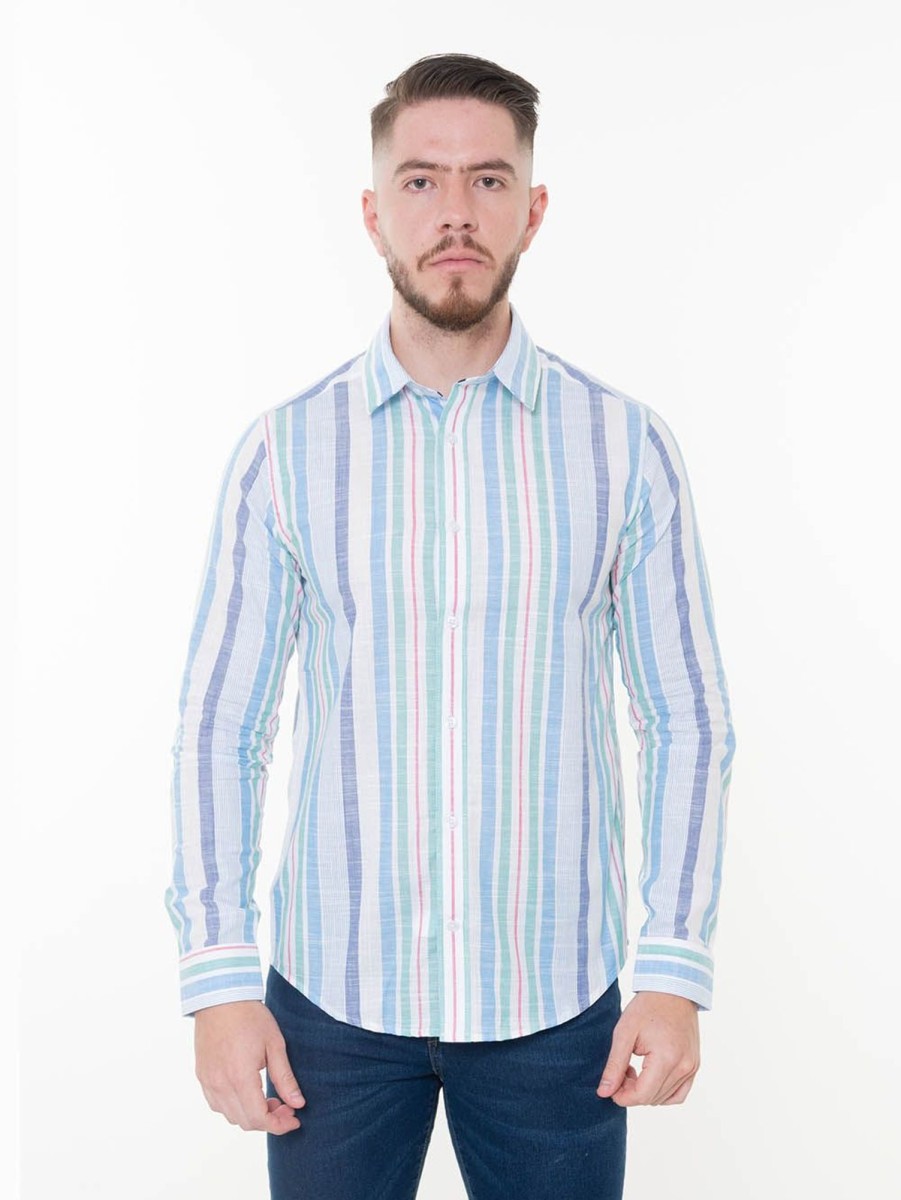 PINTO Camisa Regular Fit Manga Larga Lineas Varias Multicolor | Camisas