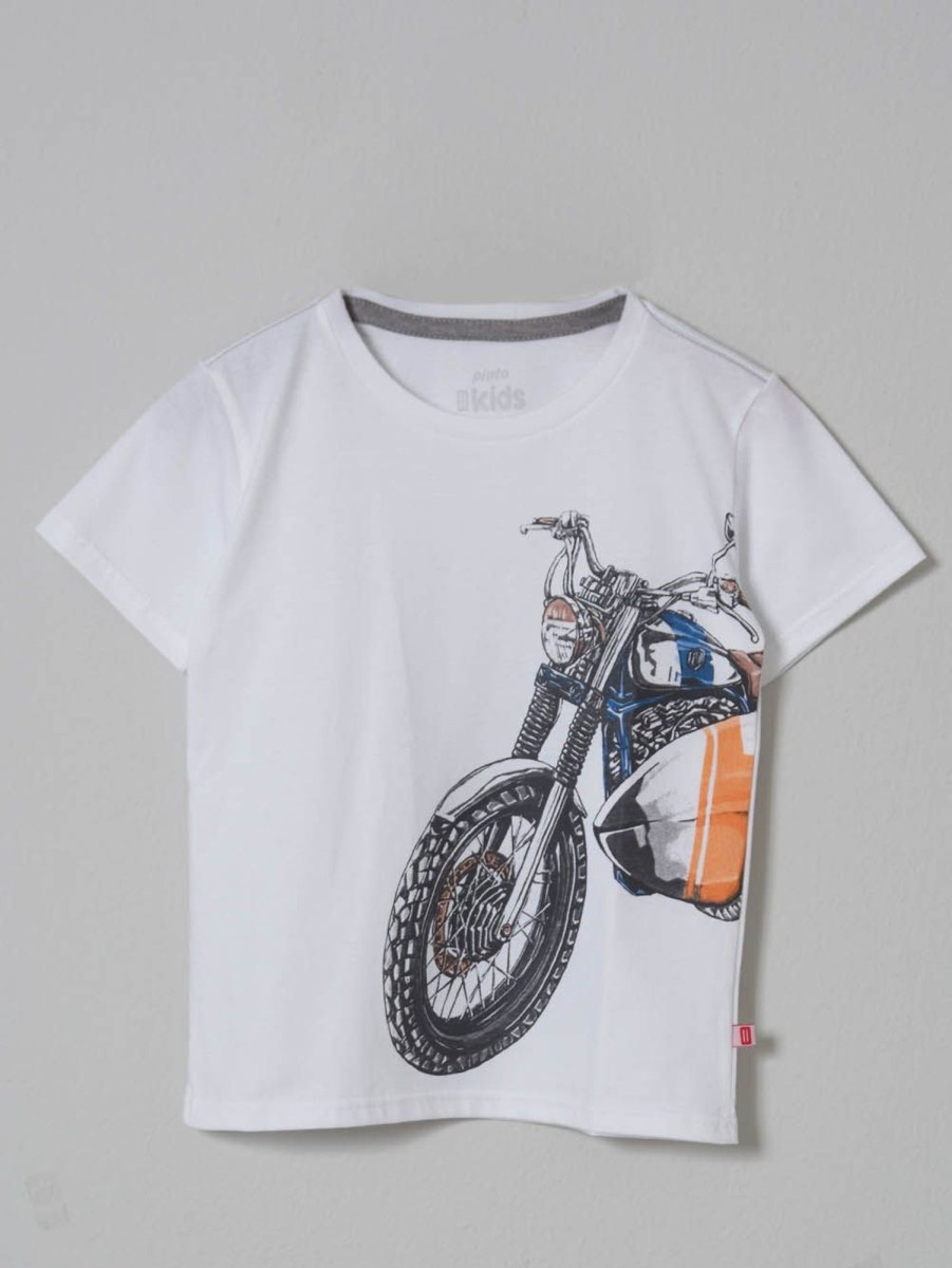 PINTO Camiseta Manga Corta Basica Kids Blanco Moto | Camisetas