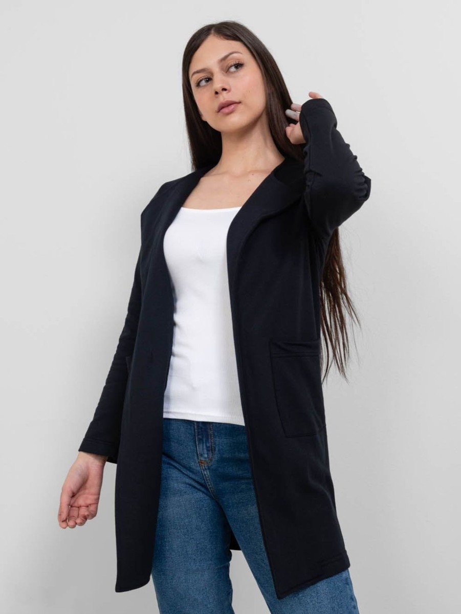 PINTO Cardi Basico Largo Negro | Sueteres & Chaquetas