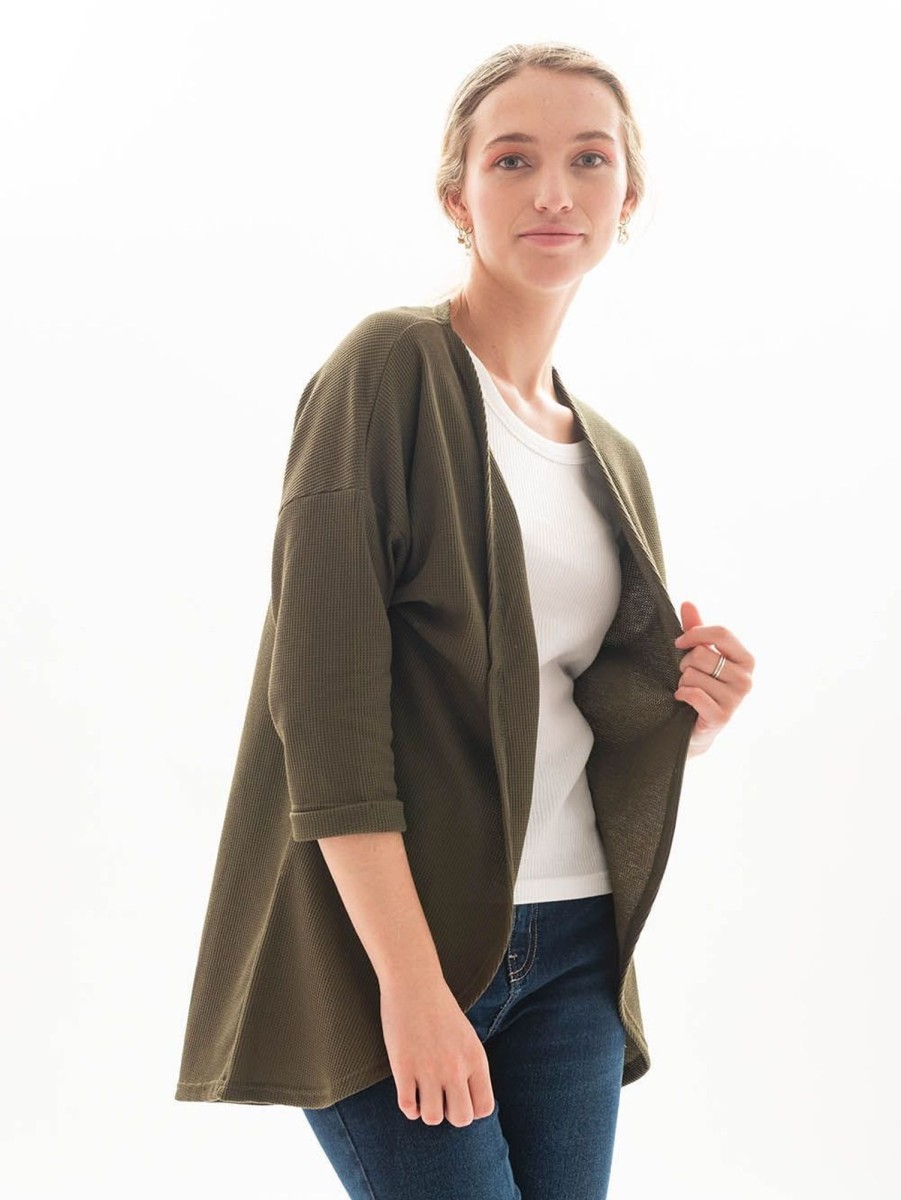 PINTO Cardi Waffle 3/4 Verde | Sueteres & Chaquetas